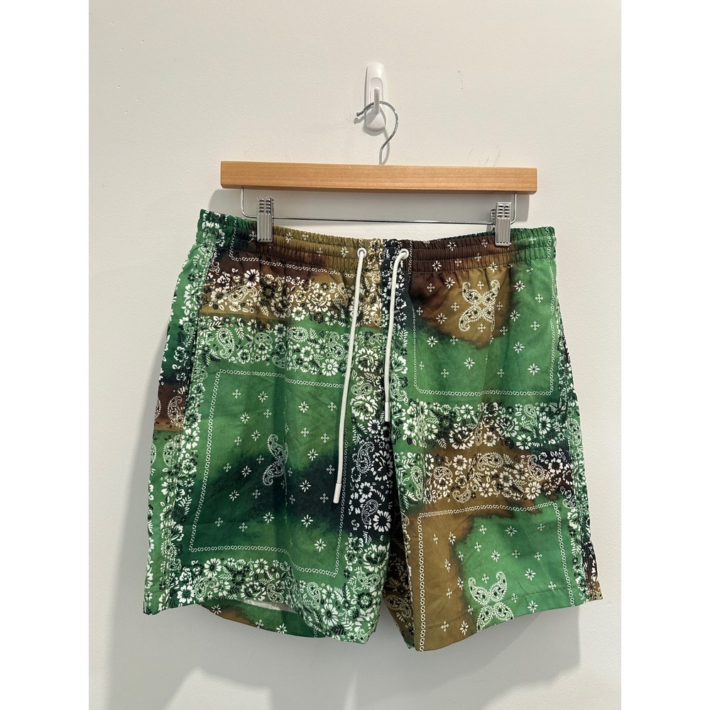 Zara Mens Bandana Print Set Green Paisley Sleeveless Shirt Swim Shorts Large NEW - Picture 6 of 15